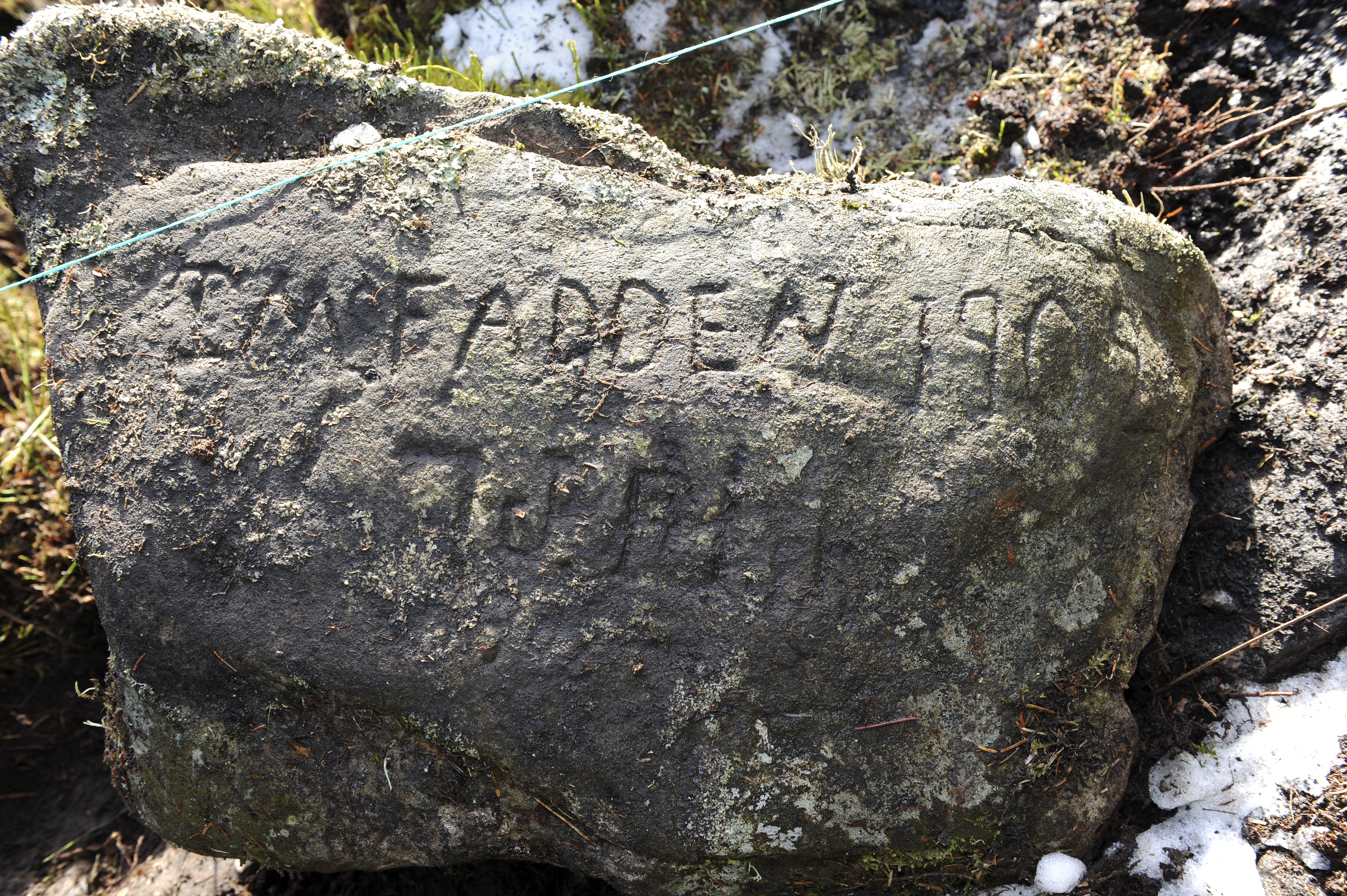 Thirl stanes in Heathdale/ Woodmuir Forest near Wilsontown/Breich. Archaeologists, Forestry staff and volunteers who are uncovering stones that date back to 1855. The stones have carved initials of couples who were soon to be wed all of those years ago! The project is in partnership with Dig It! 2015 and Forestry Commission.