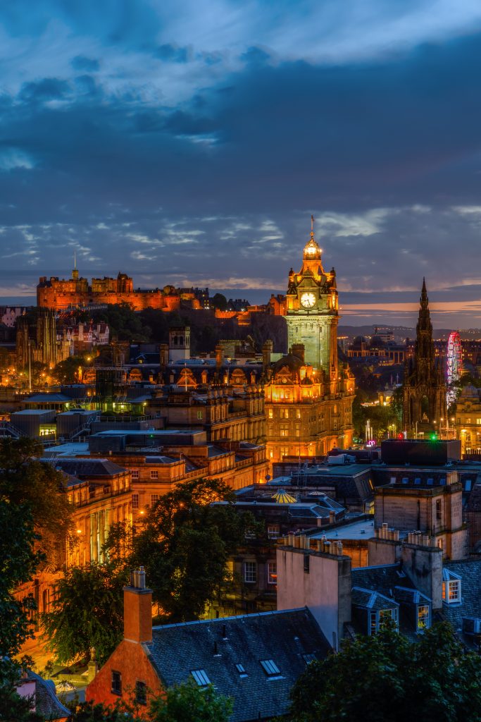 cityscape of Edinburgh, Scotland, at night