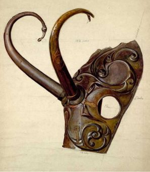 A cap which would have adorned a pony - it includes holes for eyes and two horns