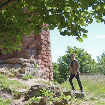 Photo of Dig It! TV presenter David Weinczok at Macduff castle in Fife