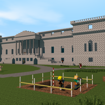 Photo of a dig taking place in front of a ruined house