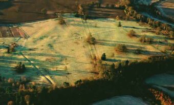 Aerial photo of the lands, with the archaeological site clearly distinguishable