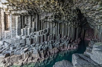 A cave made of hexagonal black columns