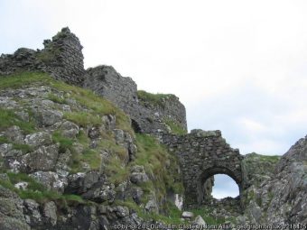 A ruined castle by the water