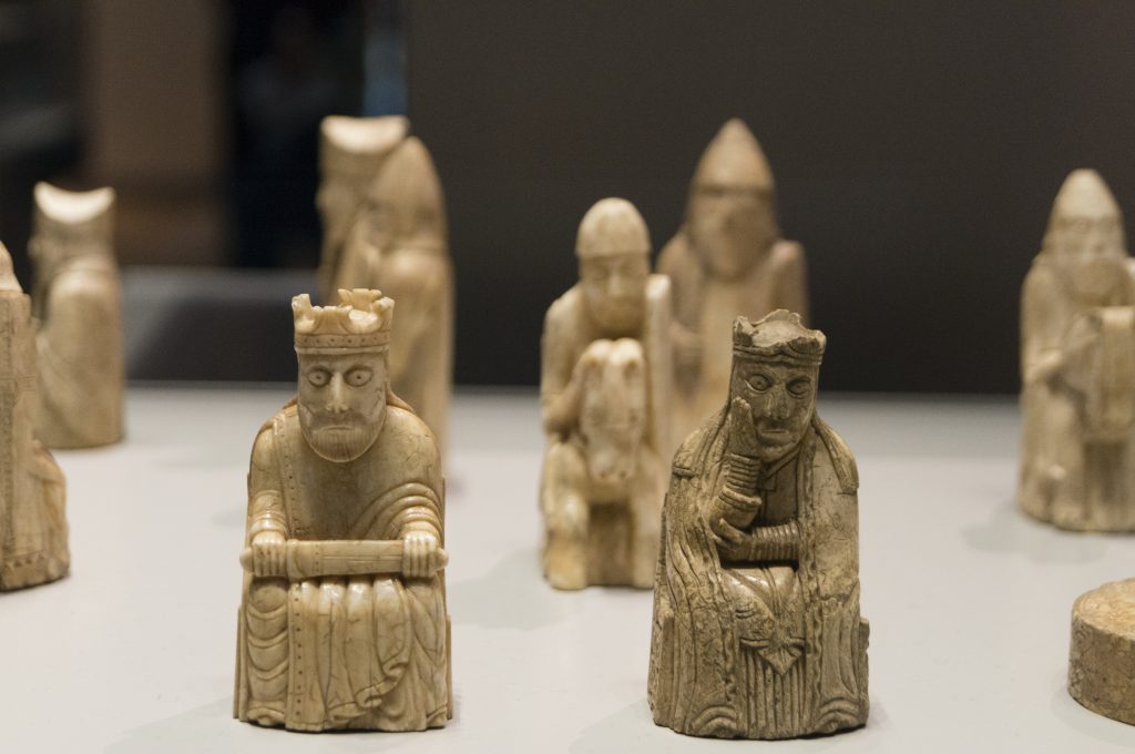 Photo of carved ivory chess pieces