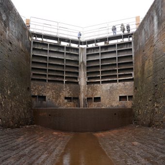 Bottom of a drained canal looking up
