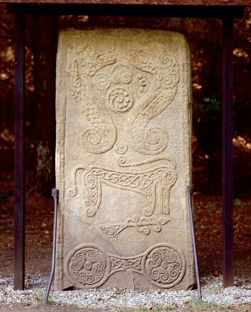 STONE CARVINGS AT BRODIE CASTLE, MORAY.