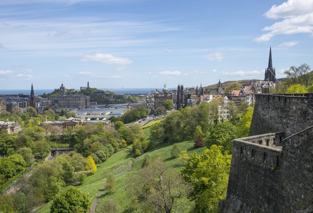 Calton Hill and The Mound seen from Edinburgh Castle