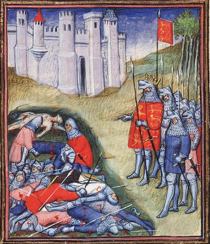 An illustration of Edward III Counting the dead at the Battle of Crecy