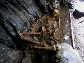 Skeleton in a cave