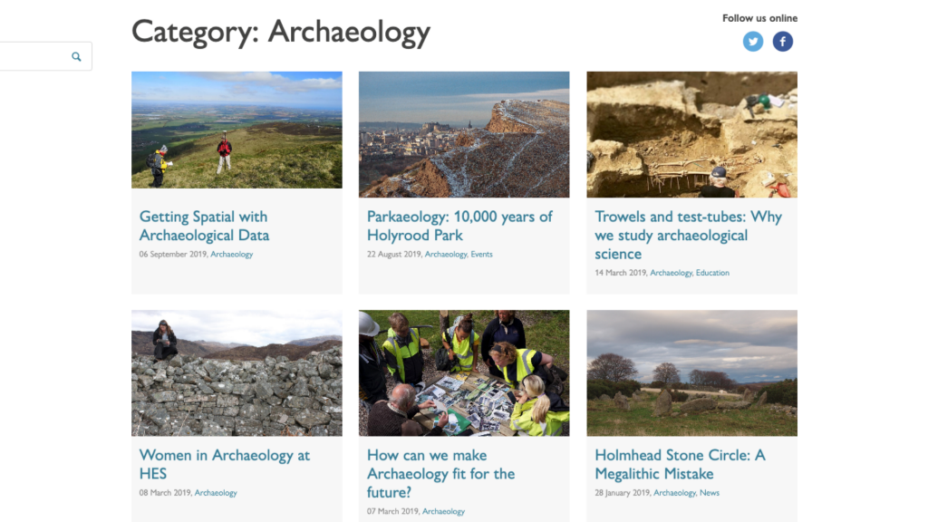 Screenshot of a list of archaeology blog posts