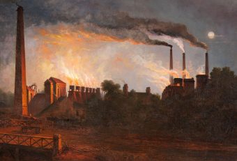 A painting of an industrial site