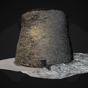 A digital model of a round drystone tower