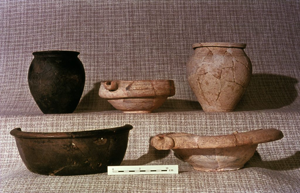 Five brown pots - different shapes