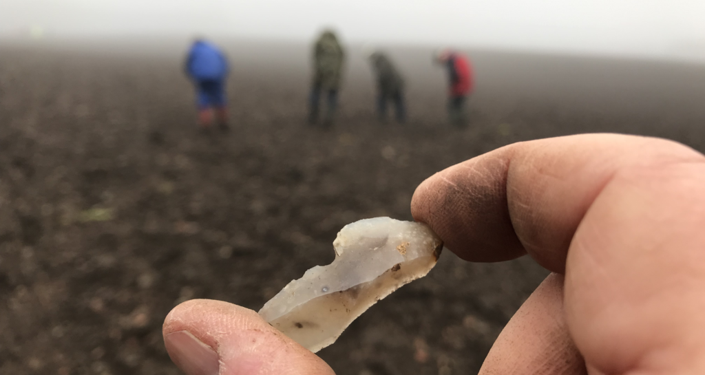 Archaeological fieldwalking is a fun and rewarding exercise (Image Credit: Mesolithic Deeside)