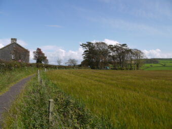 Photo of a field with a farmhouse to the left