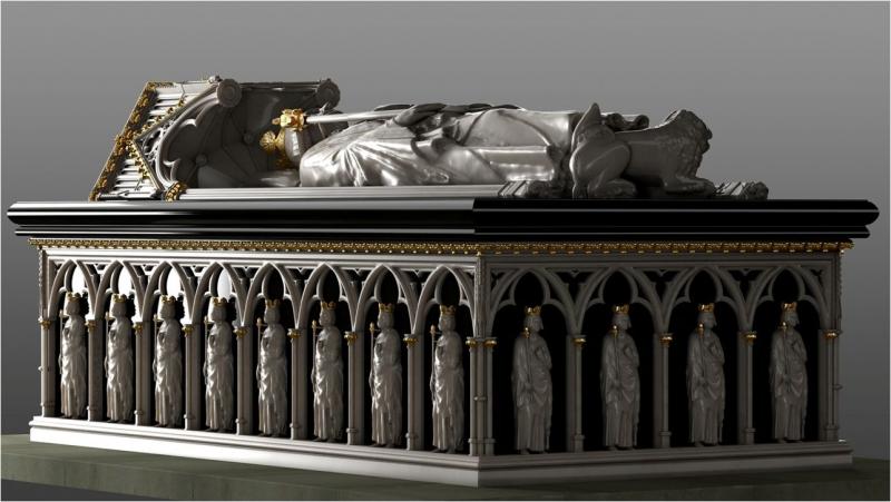 Digital image of a tomb with the effigy of a king on top