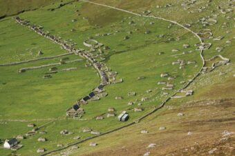 View of ruined stone buildings, walls, etc.