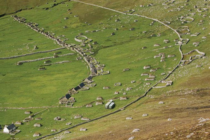 View of ruined stone buildings, walls, etc.