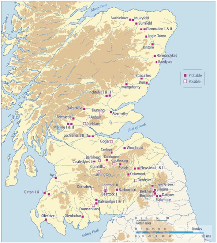 Map of Scotland with points marked