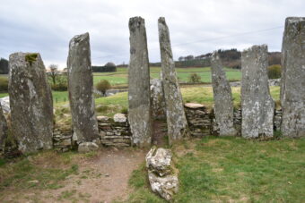 Photo of a line of tall grey standing stones