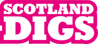 Pink and white logo reading "Scotland Digs"