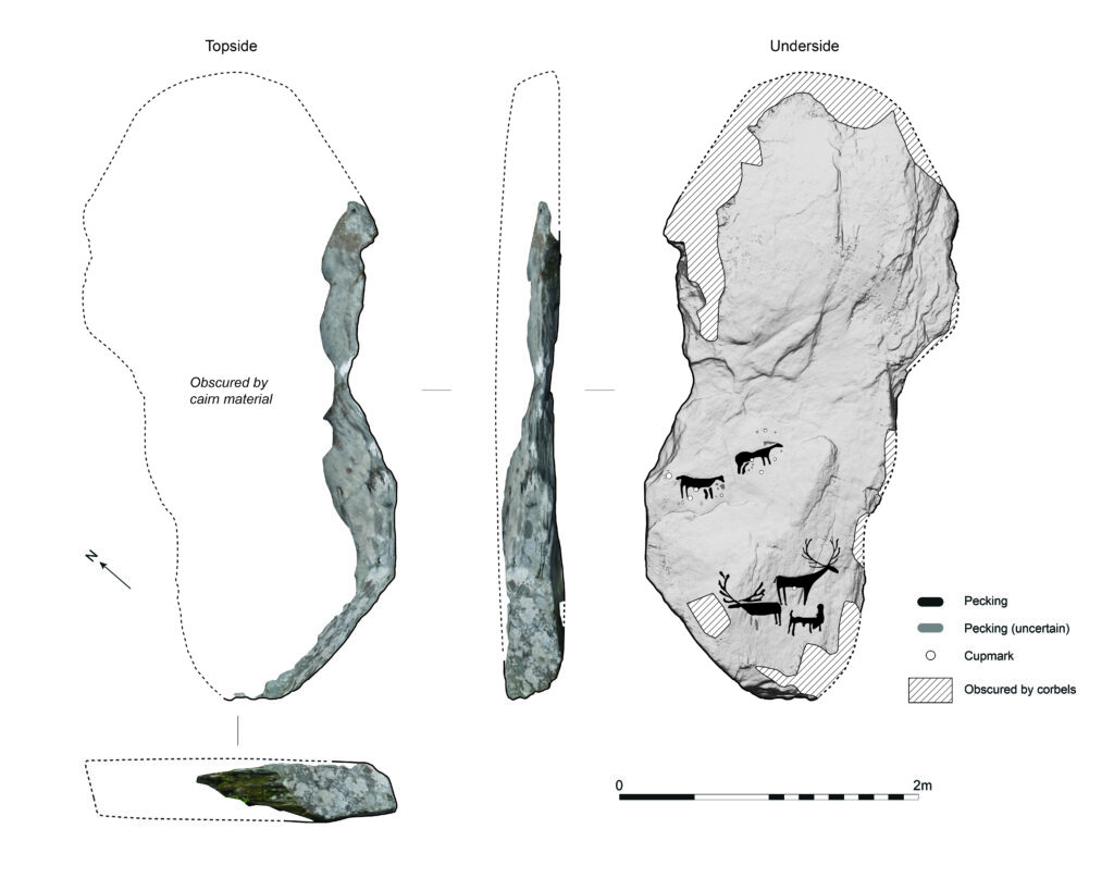 Drawing of the carvings based on the 3D model. © Dr Guillaume Robin, Edinburgh University