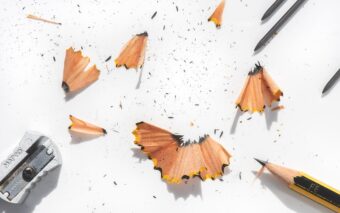 Pencil, pencil shavings, sharpener