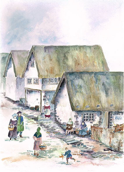 Image: Artistic impression of what medieval ‘Thiefs Row’ at Cromarty may have looked like © Pat Haynes for the Cromarty Medieval Burgh Community Archaeology Project
