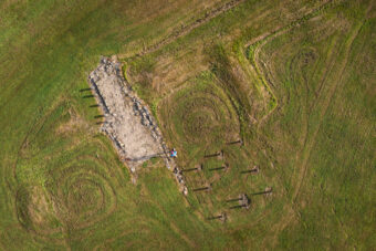 Aerial view of an excavated site