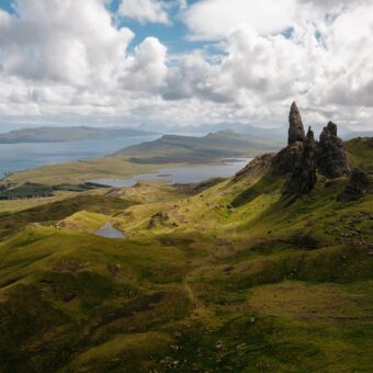 Beautiful, rocky landscape with water in the distance