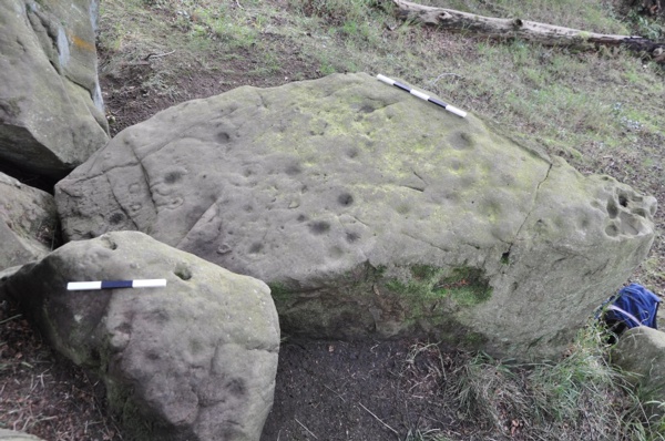 Photo of a large boulder with cup marks