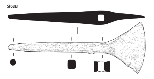 Illustration of long, thin object with fan-shape at the end