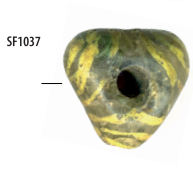 Yellow and green triangular glass bead