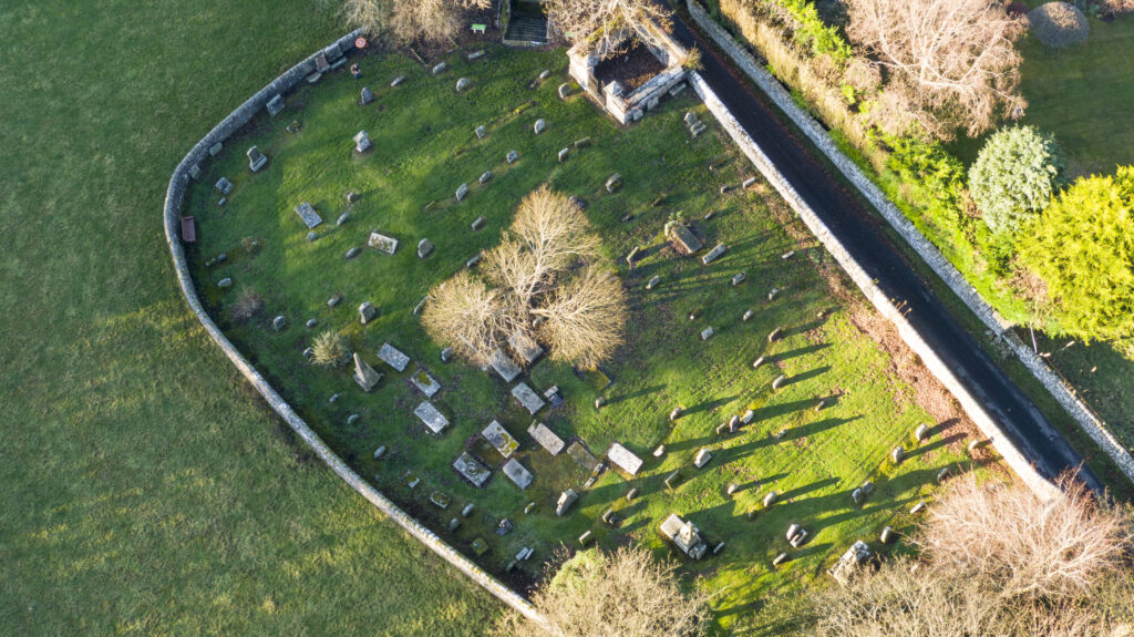 Aerial view of an old graveyard