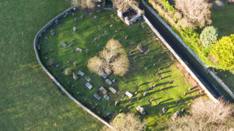 Aerial view of a graveyard