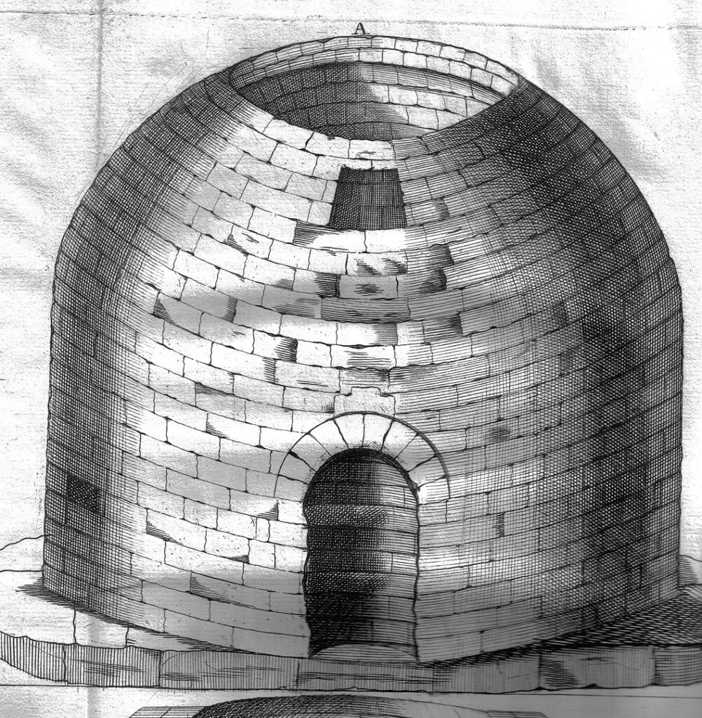 Sketch of a round stone building
