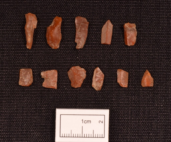 Photo of burnt orange-coloured worked pieces of stone