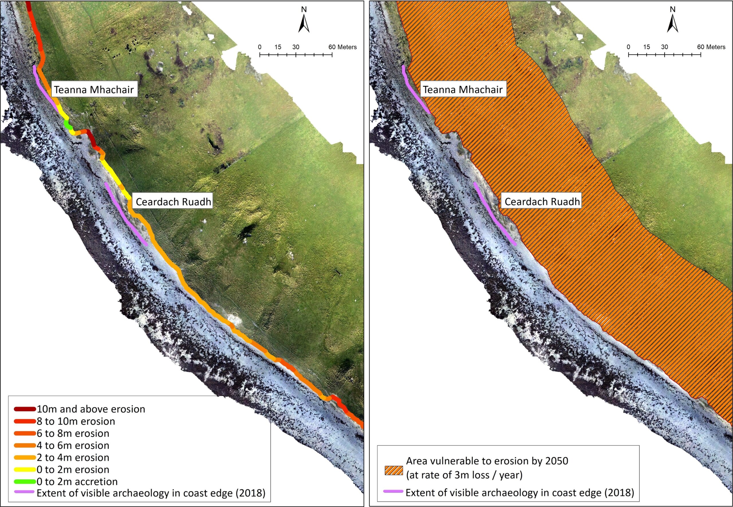 Computer model showing how much erosion had affected the coastline in 50 years