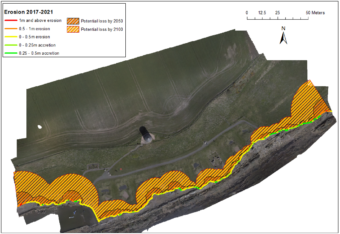 Computer model showing how much erosion had affected the coastline in 50 and 100 years