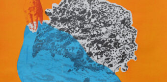 Hands pulling a blue “blanket” of water over an aerial image of an excavated site