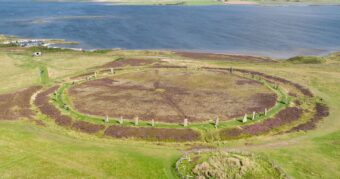Aerial view of a large stone circle