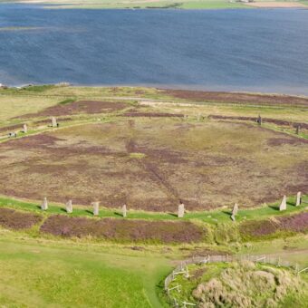 Aerial view of a large stone circle