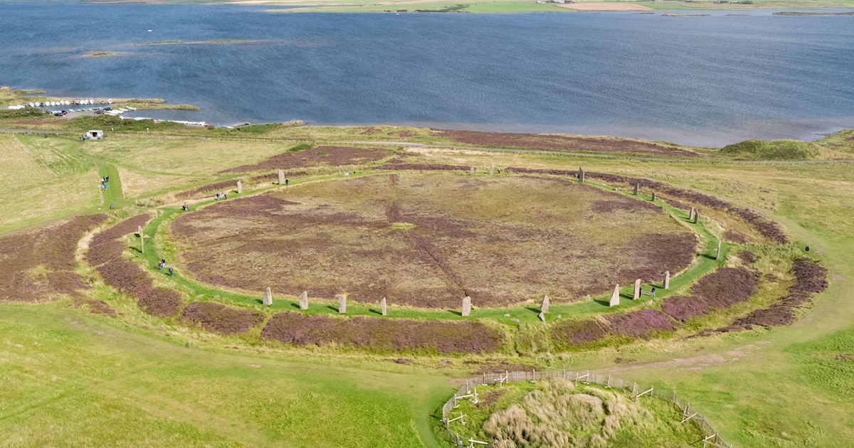 Aerial view of a large stone circle