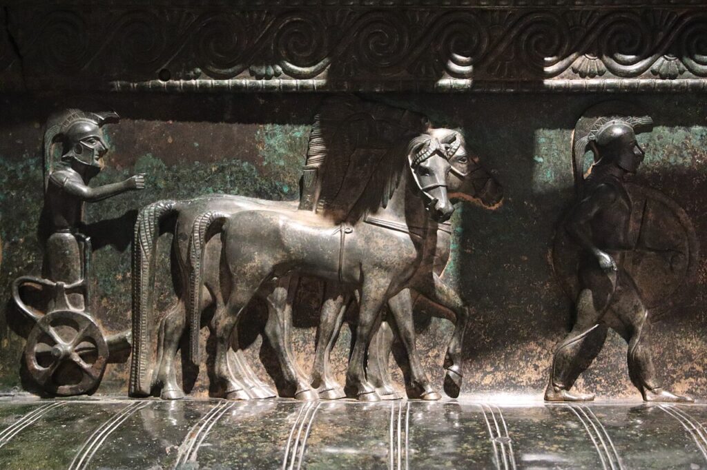 Detail on the massive metal vessel