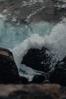 Waves crashing into rocks