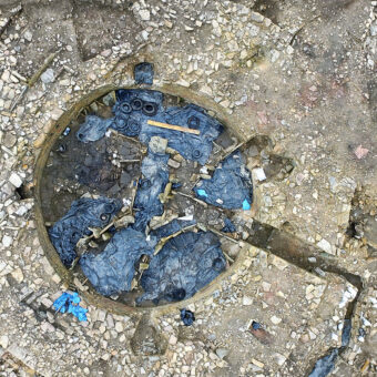 Aerial view of the Cairn's broch, showing the thick outer walls and narrow entrance