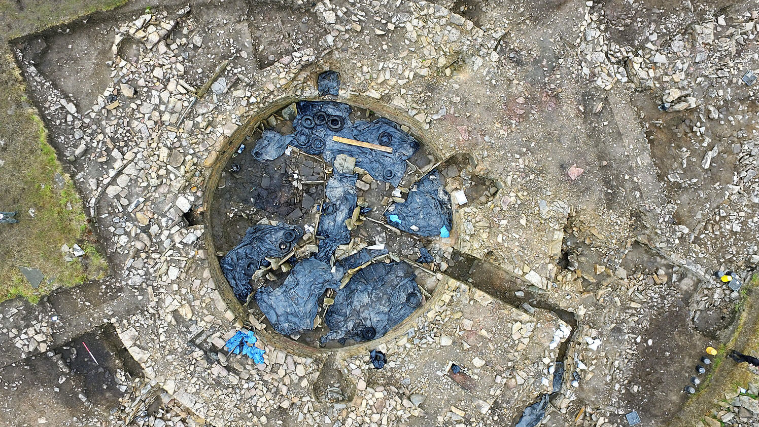 Aerial view of the Cairn's broch, showing the thick outer walls and narrow entrance