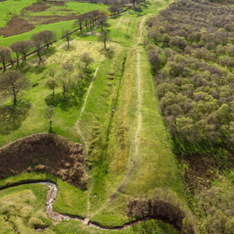Aerial view of a large ditch