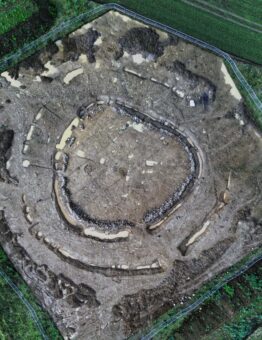Aerial photo of a huge prehistoric enclosure being excavated